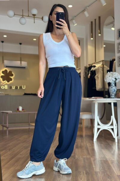 Lacivert Modal Kumaş Şalvar Pantolon