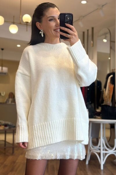 Ekru Oversize Standart Beden Kazak