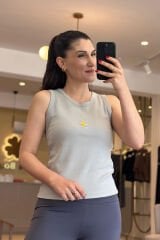 Bclup Gri Halter Pamuklu Likralı Body