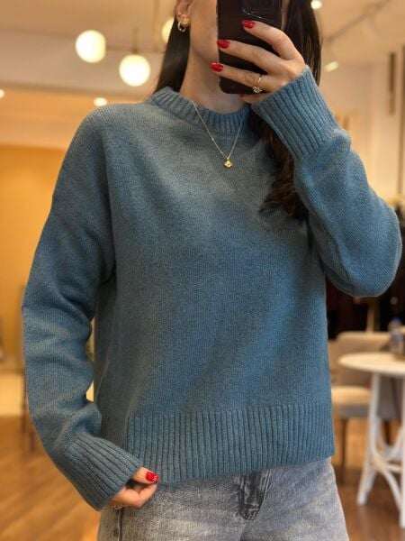 Mavi Bisiklet Yaka Standart Beden Kazak