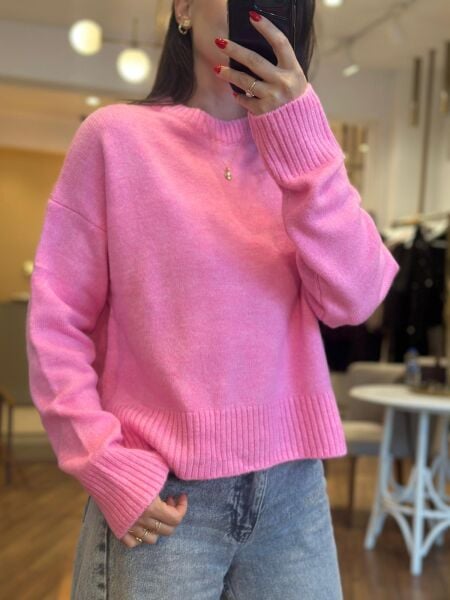 Pembe Bisiklet Yaka Standart Beden Kazak