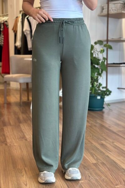 Yeşil Modal Kumaş Beli Bağcıklı Eşofman