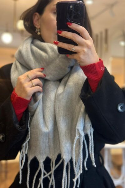 Gri Standart Beden Yumuşak Dokulu Atkı/Şal