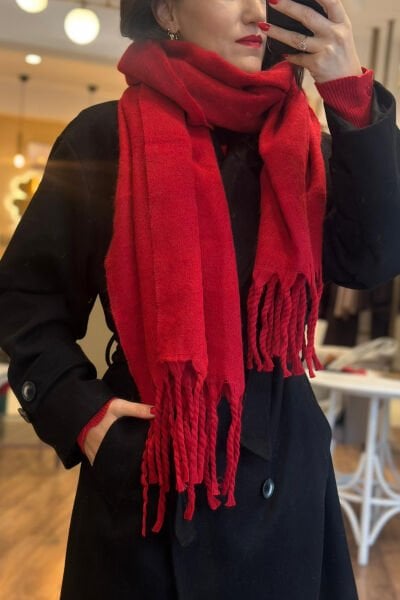 Kırmızı Standart Beden Yumuşak Dokulu Atkı/Şal