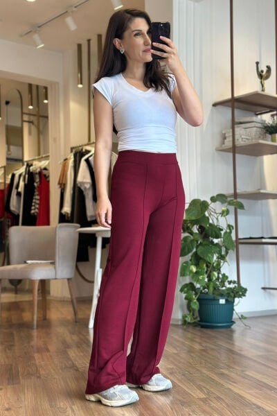Bordo Önü Dikiş Detaylı Modal Kumaş Eşofman Altı