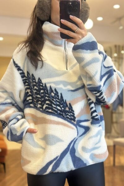 Çam Ağacı Desenli Standart Beden Cepli Polar