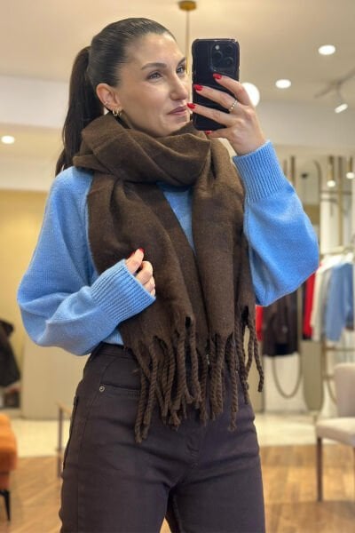 Kahverengi Standart Beden Yumuşak Dokulu Atkı/Şal