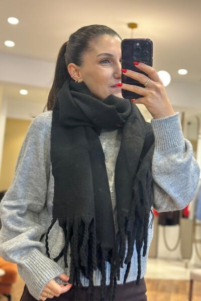 Siyah Standart Beden Yumuşak Dokulu Atkı/Şal