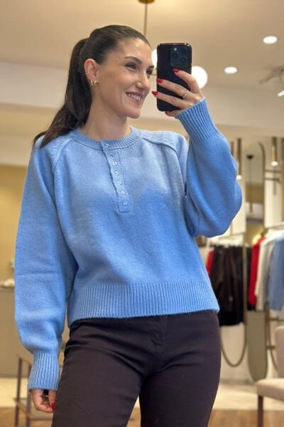 Bebe Mavi Önü Düğmeli Savida Kazak