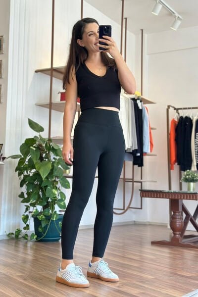 OYSH Siyah Yüksek Bel Bir Beden İnce Gösteren Tayt