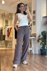 Massi Kahve Tensel Kumaş Beli Lastikli ve Cepli Arabel Pantolon