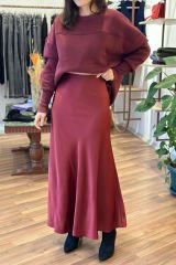 Bordo Beli Lastikli Maxi Boy Saten Etek