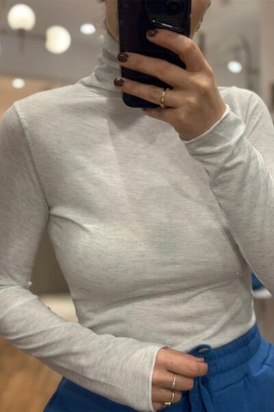 Beyaz Kırçıllı Balıkcı Yaka Kaşmir Dokulu Body