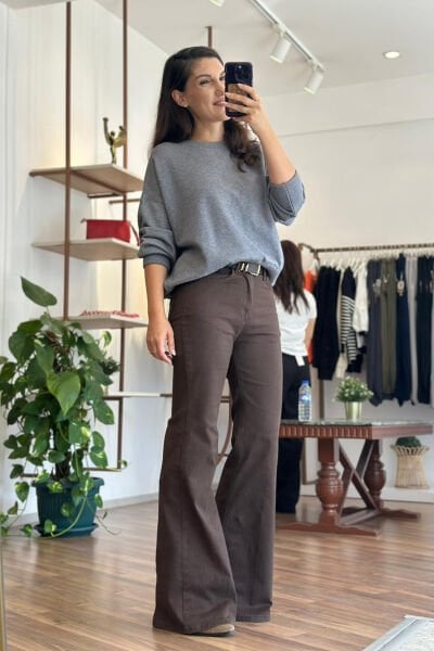 Gri Bisiklet Yaka Yumuşak Dokulu Standart Beden Kazak