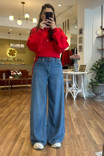 Mavi Beli Lastikli Yumuşak Dokulu Straight Jean ( M beden dışındaki bedenler ön sipariştir)