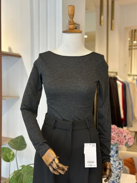 Füme Kırçıllı Kayık yaka Kaşmir Dokulu Body