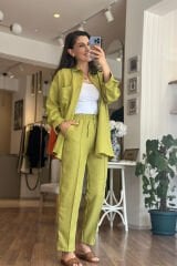 Olive Keten Dokulu Alt-Üst Takım