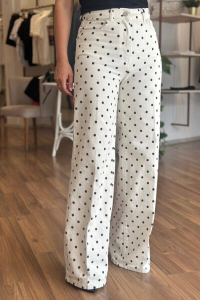 Puantiyeli Yüksel Bel Wide Leg Jean