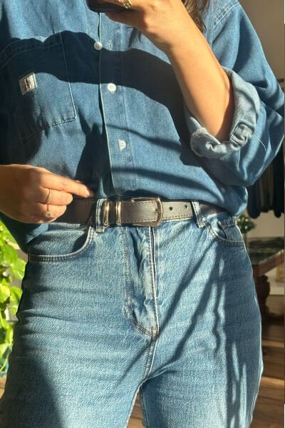 Acı Kahve Gold Tokalı Suni Deri Kemer