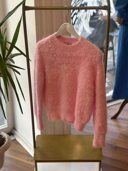 Pembe Kırçıllı Bisiklet Yaka Standart Beden Kazak