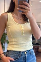 Sarı Kalın Askılı Önden Çıtçıtlı Fitilli Body