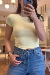 Sarı Yarım Kollu Pamuklu Body