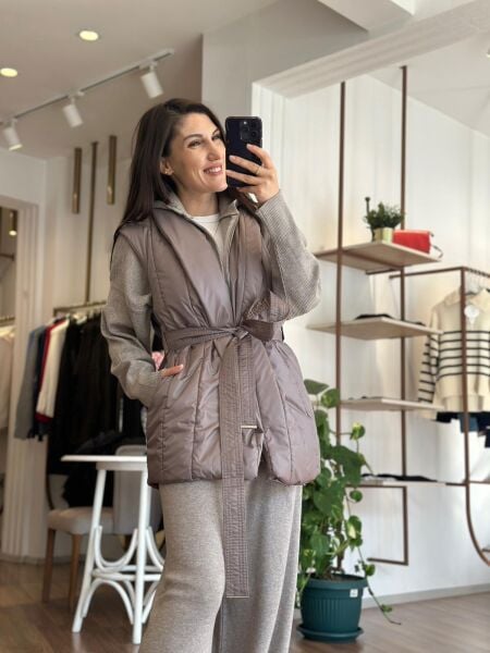 Vizon Triko Detaylı Şişme Yelek