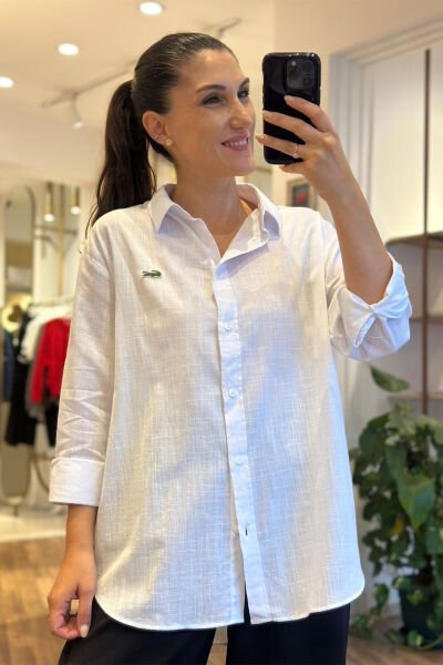 Beyaz Pamuklu Oversize Gömlek