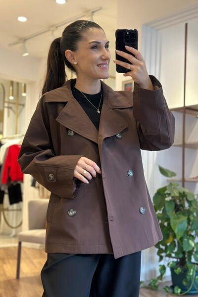 Kahverengi Renk İçi Astarlı Ara Boy Trençkot