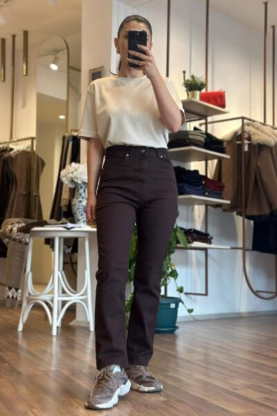 Acı Kahve Likralı Boyfit Jean