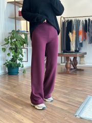Bordo Beli Lastikli Modal Kumaş Palazzo Eşofman