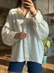 %100 Keten Oversize Gömlek