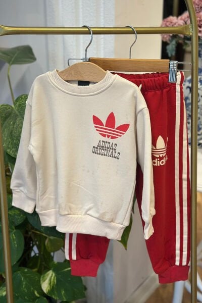 Ekru Adidas Temalı Çocuk Eşofman Takımı