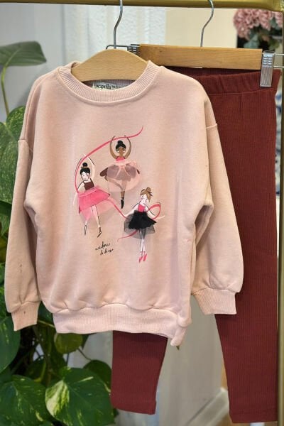 Pembe Balerin Temalı Taytlı Çocuk Takım