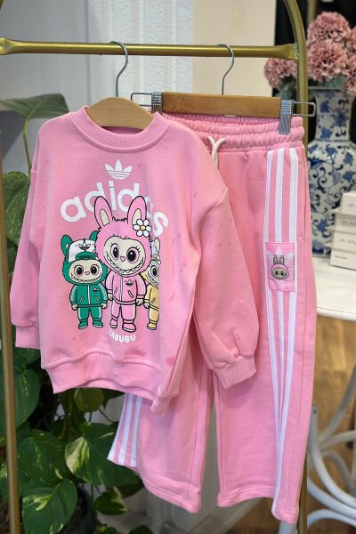 Pembe Labubu Temalı Çocuk Eşofman Takımı