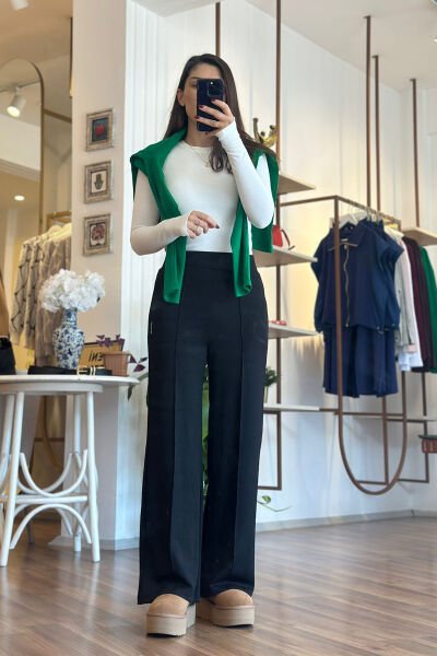 Siyah Önü Dikiş Detaylı Modal Kumaş Eşofman Altı