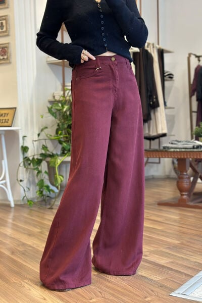 Mürdüm Beli Lastikli Yumuşak Dokulu Straight Jean