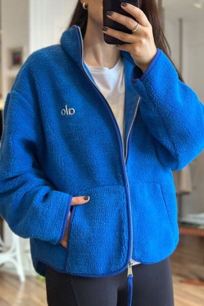 Mavi Logo Standart Beden Önden Fermuarlı Polar Sweatshirt