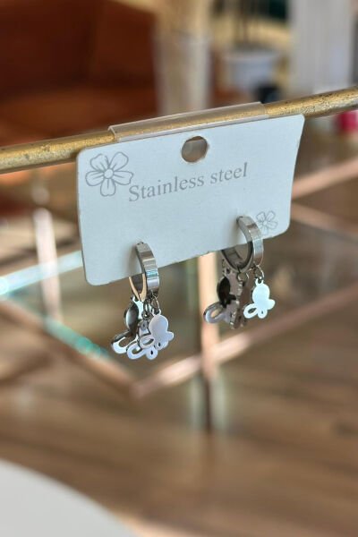 Çoklu Kelebek Çelik Küpe