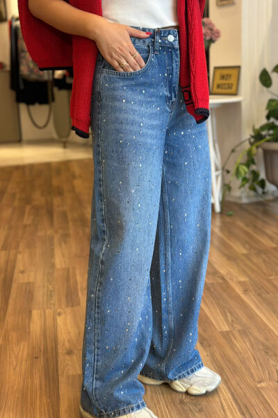 Taşlı ve Zımba Detaylı Baggy Jean