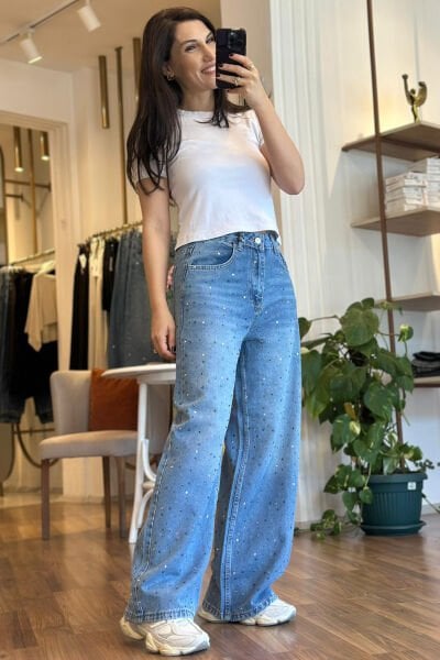 Taşlı ve Zımba Detaylı Baggy Jean