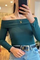 Yeşil Carmen Yaka Bluz (Değişim ve İade Yoktur)