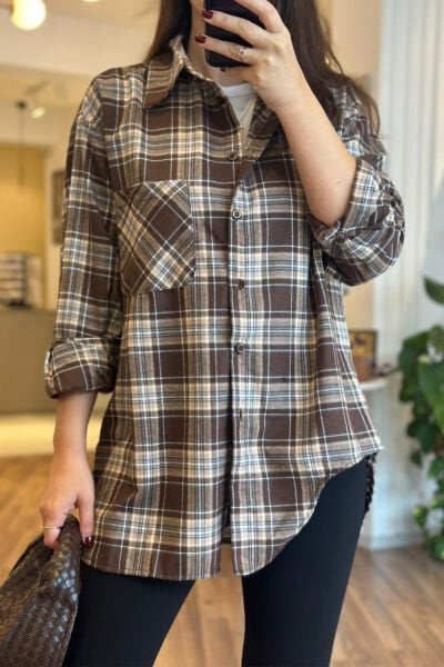 Kahverengi Ekose Yün karışımlı Gömlek