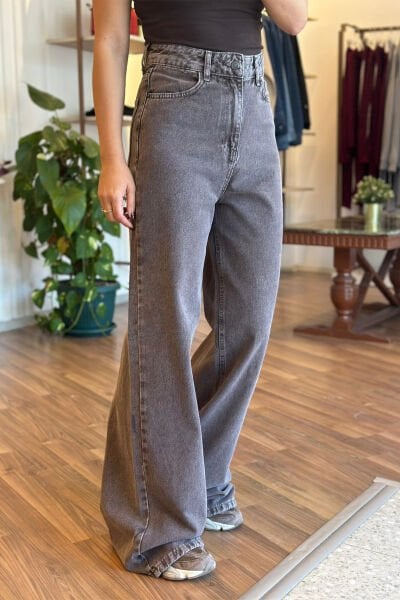 Kahverengi Yıkmalı Yüksek Bel Palazzo Jean