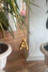 Gold Büyük A Harfi Çelik Kolye