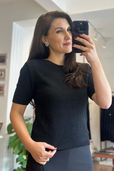 Siyah Kısa Kollu Merserize Bluz