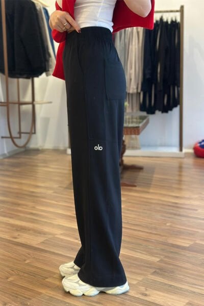 Siyah Arka ve Yan Cepli Modal Kumaş Eşofman Altı