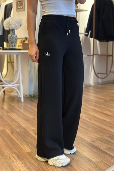 Siyah Yanı Cepli Modal Kumaş Bol Paça Eşofman Altı