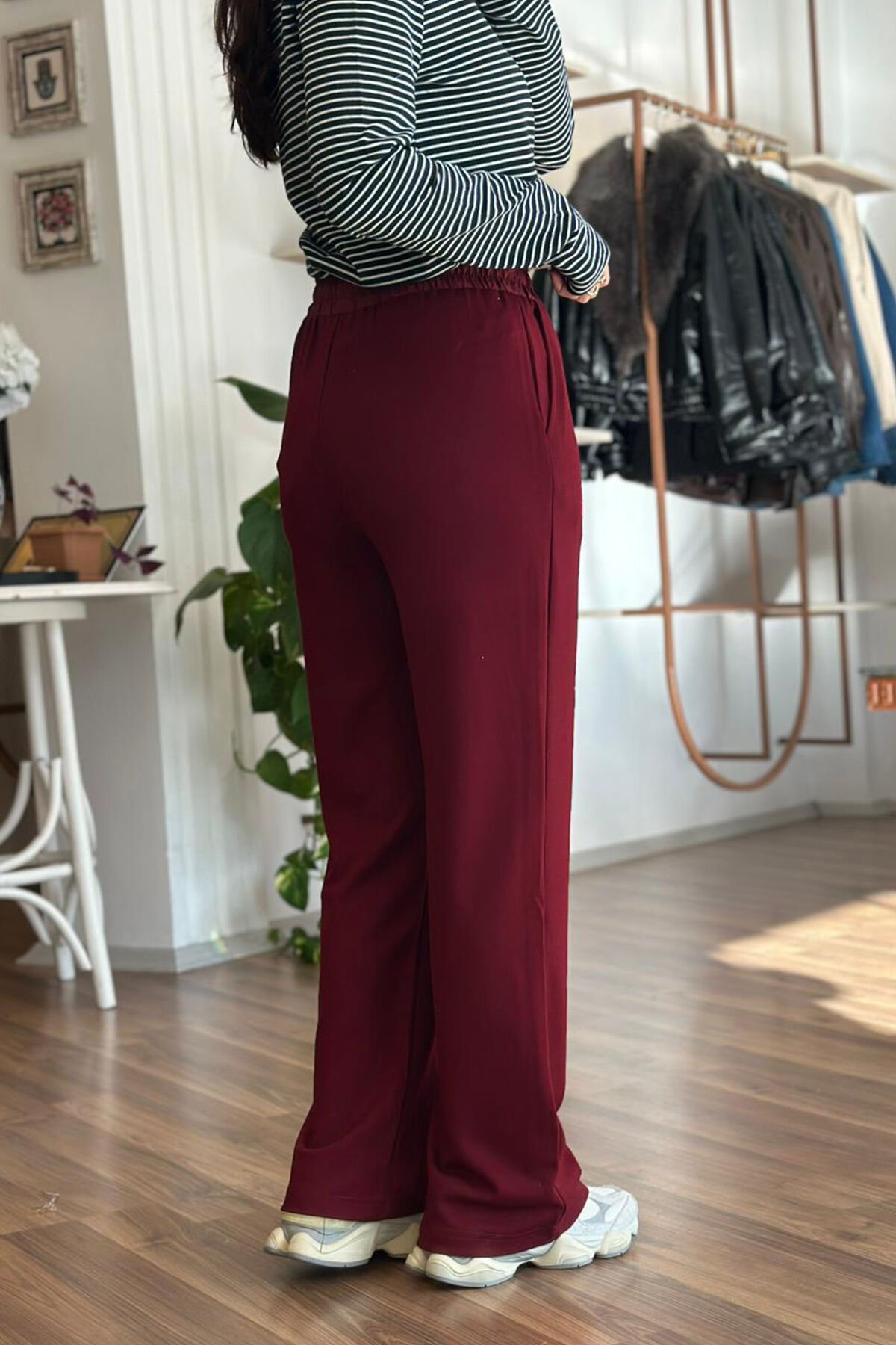 Bordo Ntwrk Yüksek Bel Modal Kumaş Eşofman Altı