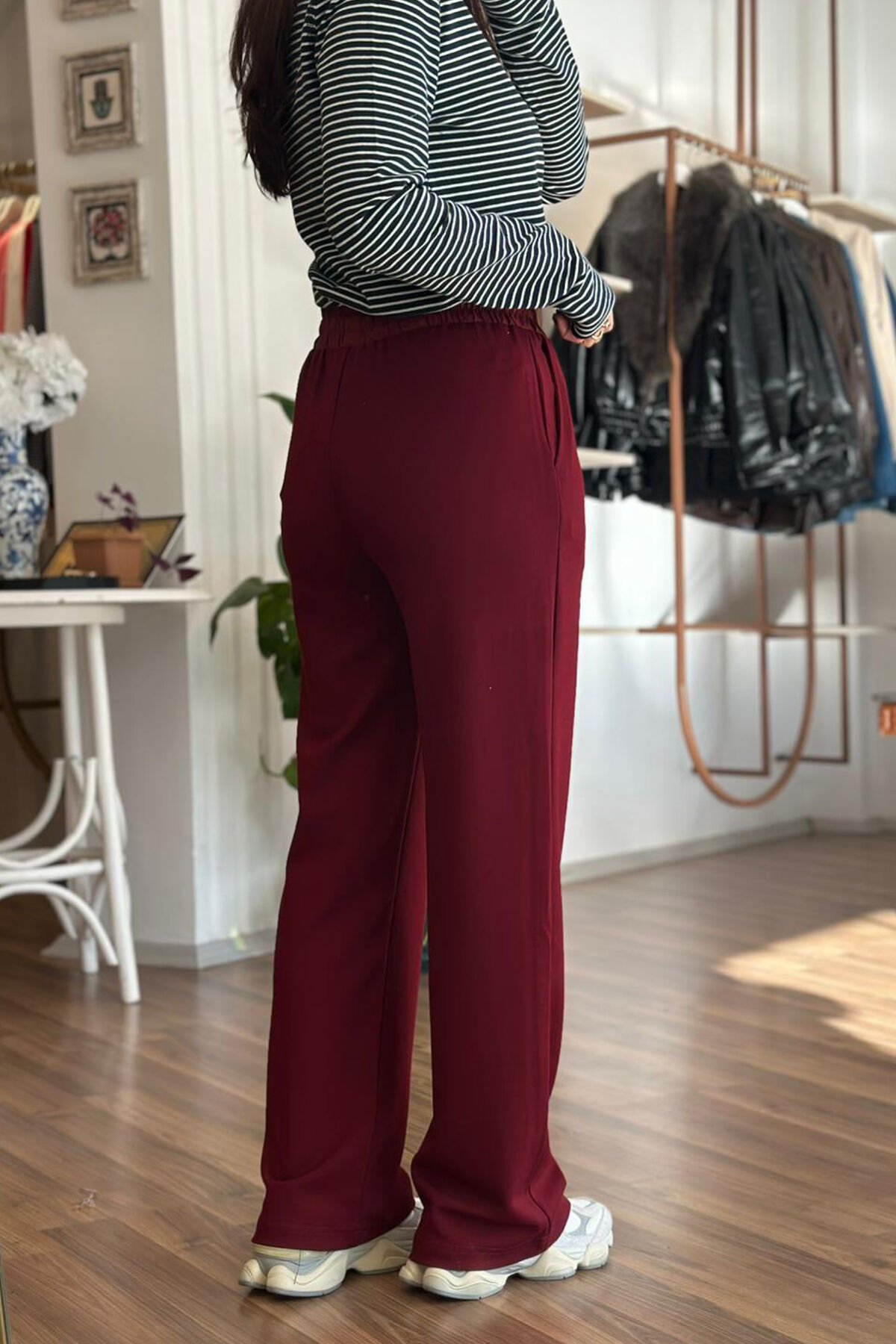 Bordo Ntwrk Yüksek Bel Modal Kumaş Eşofman Altı